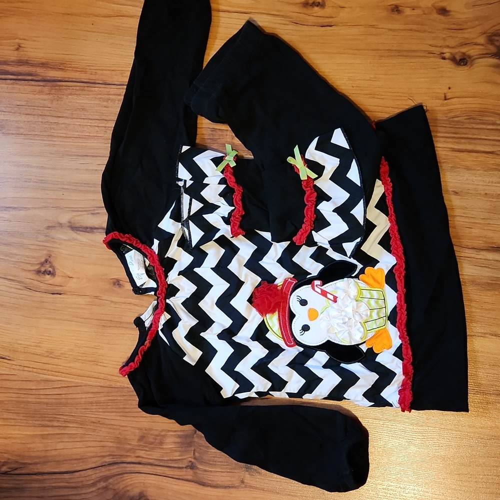 Emily Rose Black White Chevron Penguin Matching Set with Red Accents